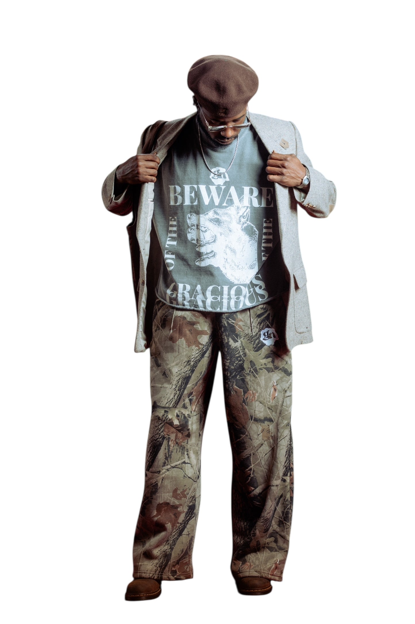 “Beware of the Gracious” Premium drop shoulder T-shirt (charcoal gray)