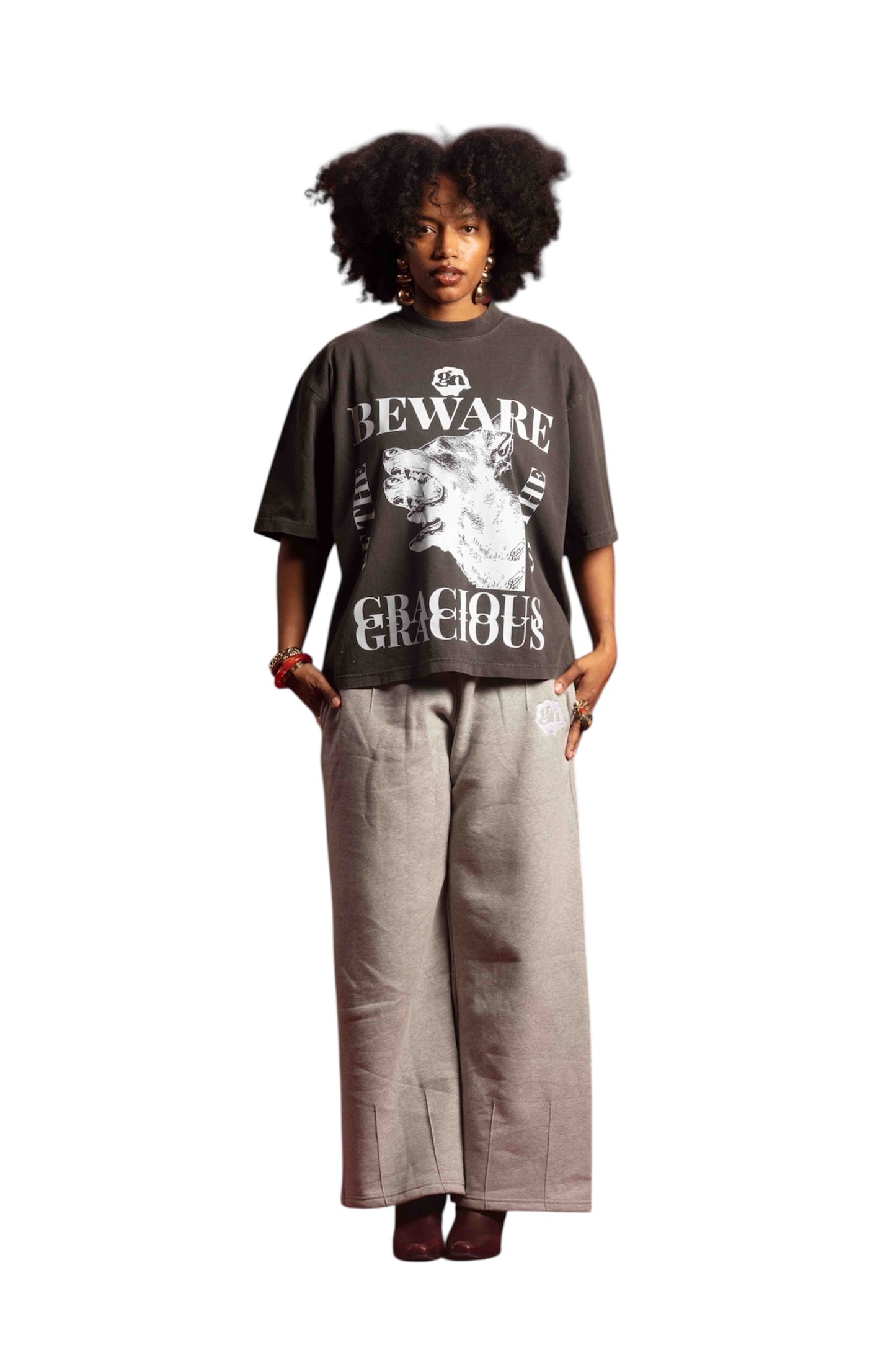 “Beware of the Gracious” Premium drop shoulder T-shirt (charcoal gray)