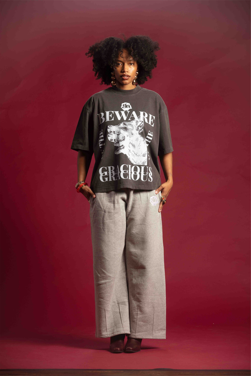 “Beware of the Gracious” Premium drop shoulder T-shirt (Charcoal Gray)