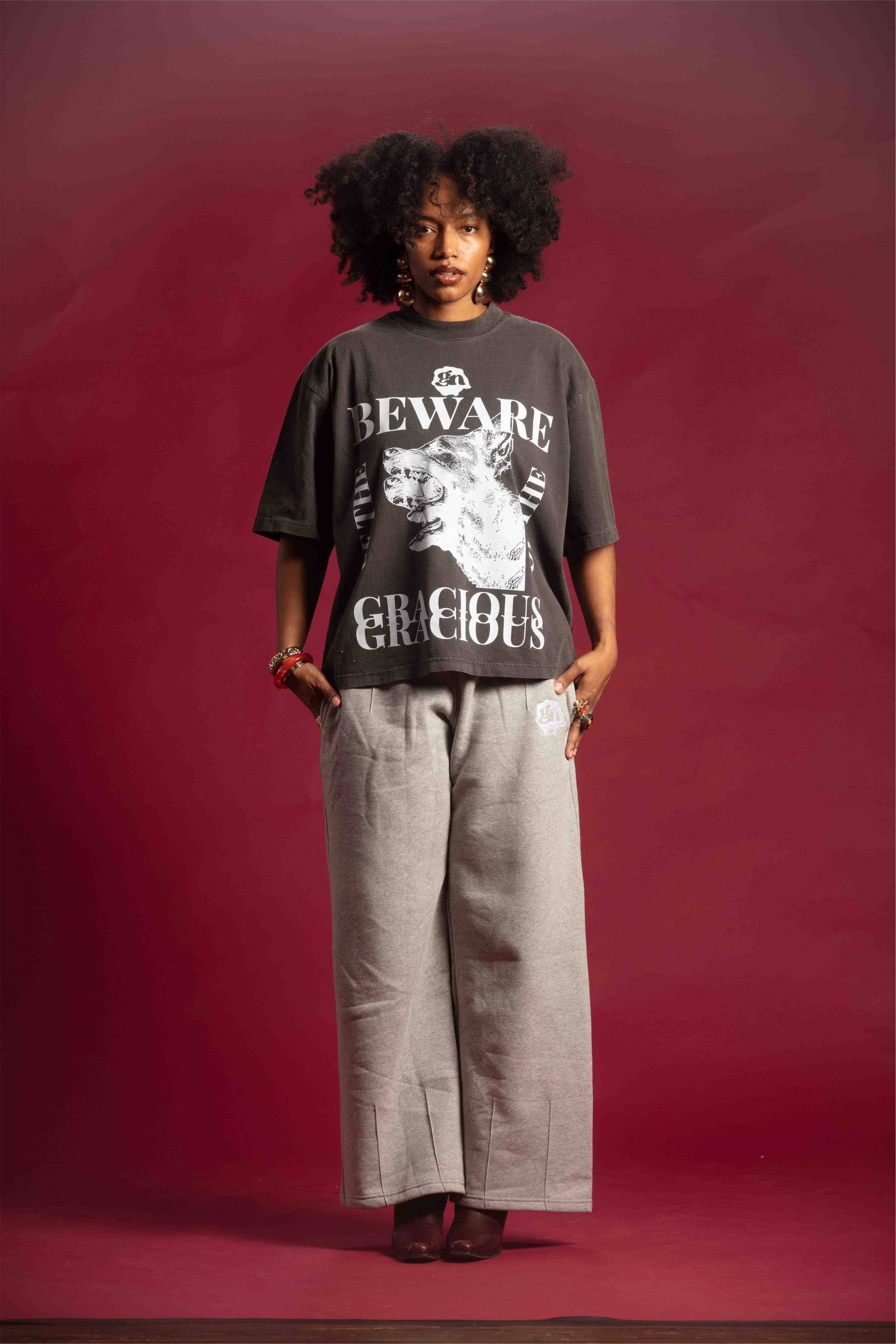 “Beware of the Gracious” Premium drop shoulder T-shirt (Charcoal Gray)